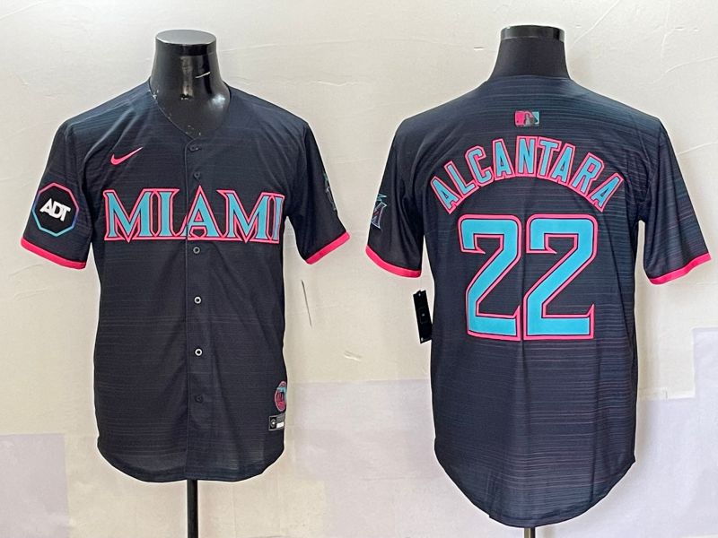 Men 2025 Miami Marlins #22 Alcantara Black Joint Name Nike MLB Jersey style 6